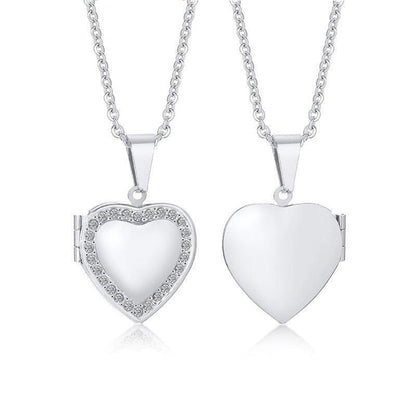 Collier pendentif porte photo coeur plaqué or / argent avec strass - MonPendentif