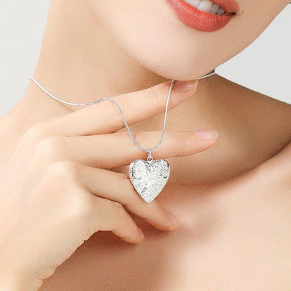 Collier pendentif porte photo coeur sculpté en argent 925