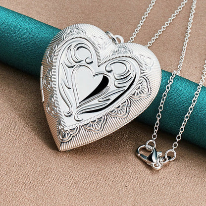 Collier pendentif porte photo coeur vintage en argent 925