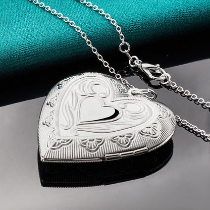 Collier pendentif porte photo coeur vintage en argent 925