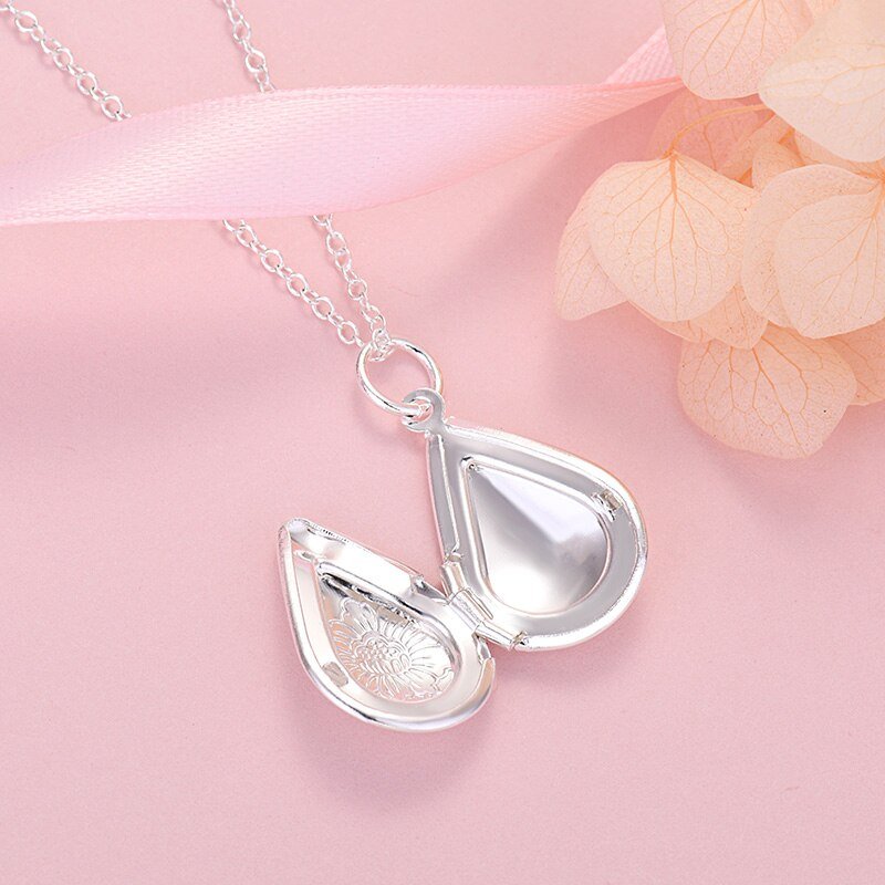 Collier pendentif porte photo goutte en argent 925