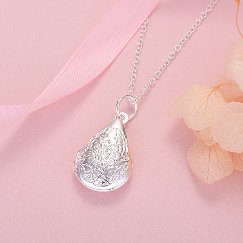 Collier pendentif porte photo goutte en argent 925
