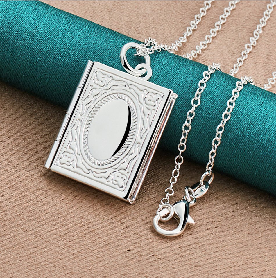 Collier pendentif porte photo livre en argent 925