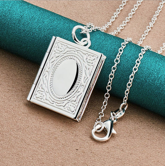 Collier pendentif porte photo livre en argent 925