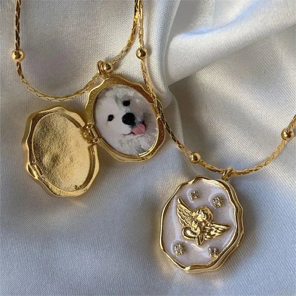 Collier pendentif porte photo nacrée ange