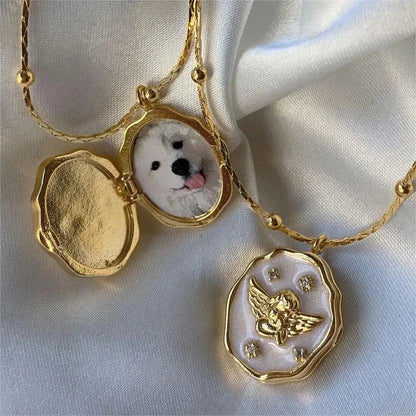 Collier pendentif porte photo nacrée ange