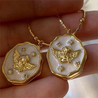 Collier pendentif porte photo nacrée ange