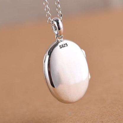 Collier pendentif porte photo ovale fleurs en argent 925