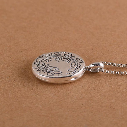 Collier pendentif porte photo ovale fleurs en argent 925