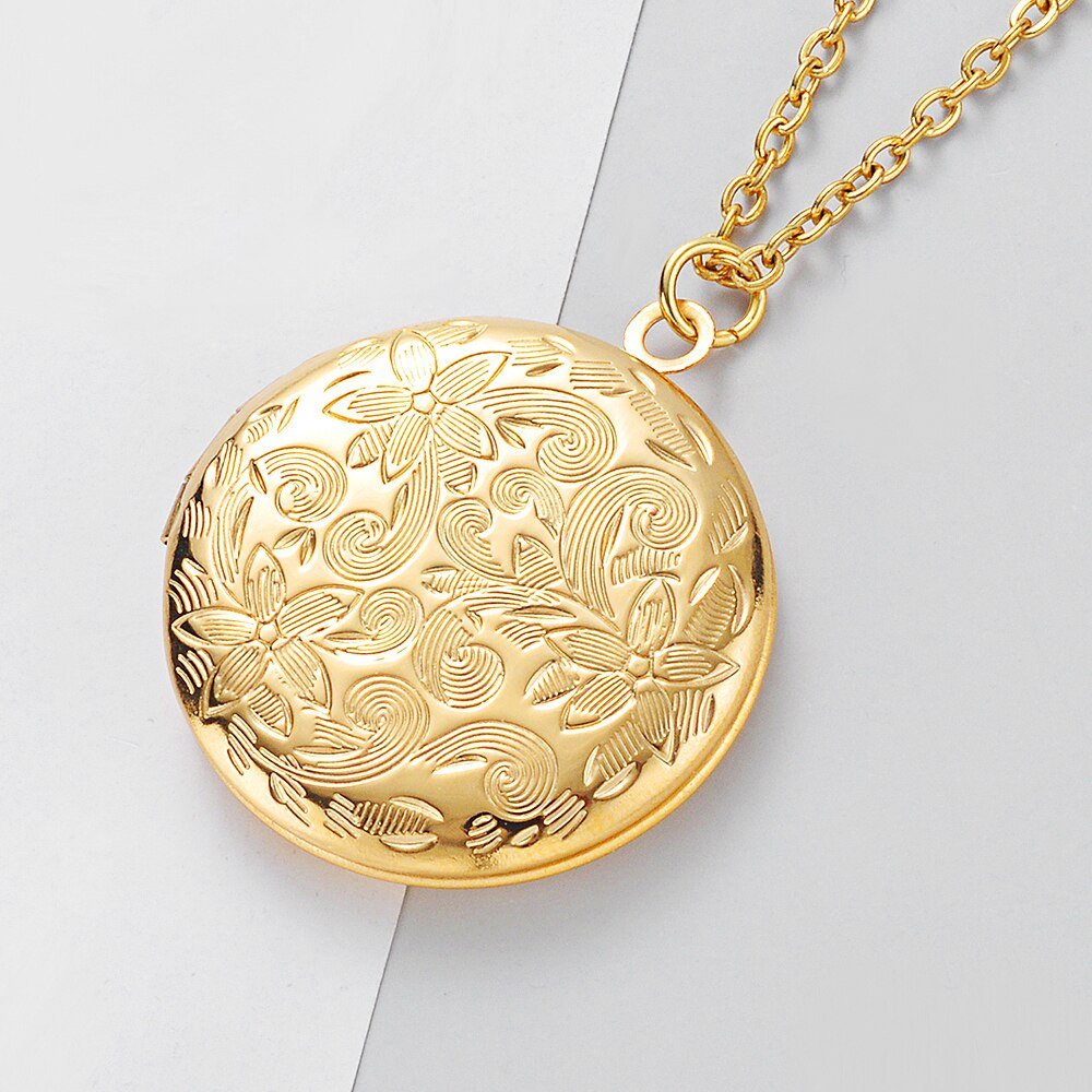 Collier pendentif porte photo rond fleurs plaqué argent / or / or rose - MonPendentif