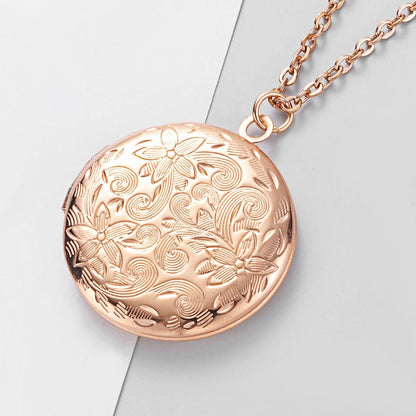 Collier pendentif porte photo rond fleurs plaqué argent / or / or rose - MonPendentif