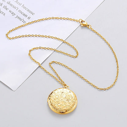 Collier pendentif porte photo rond fleurs plaqué argent / or / or rose