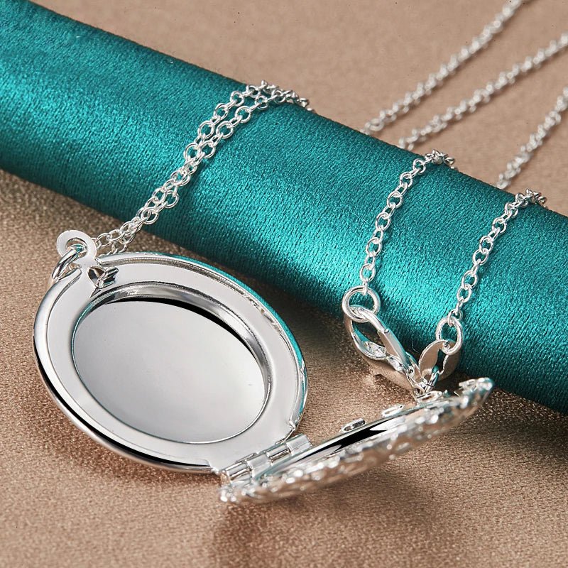 Collier pendentif porte photo rond sculpté en argent 925
