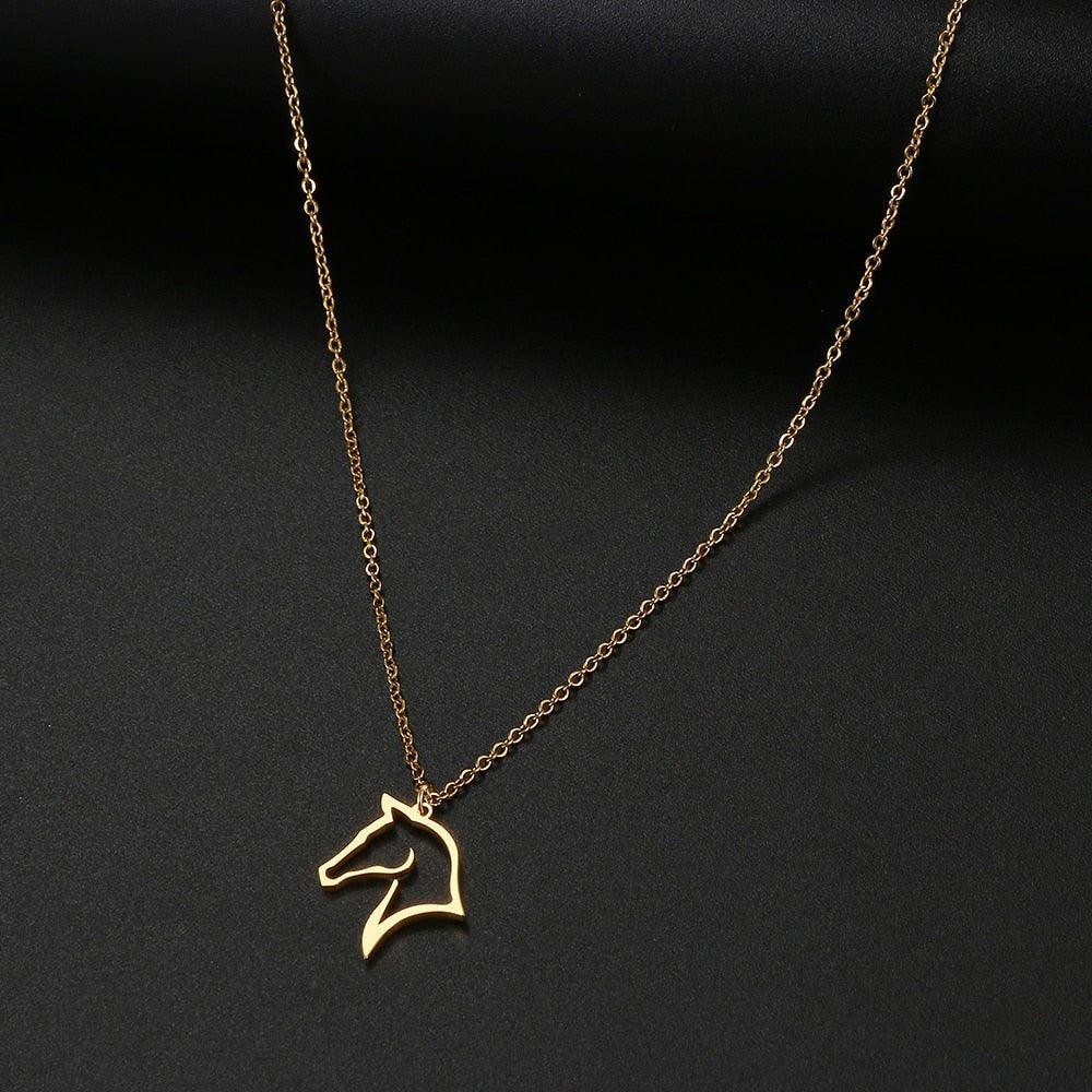 Collier pendentif portrait cheval plaqué or / argent - MonPendentif
