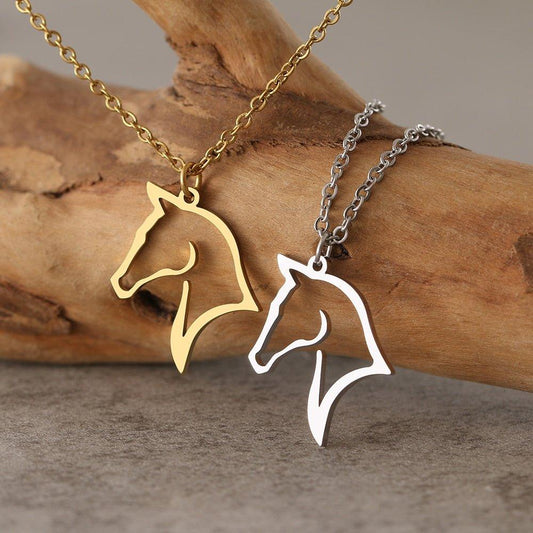 Collier pendentif portrait cheval plaqué or / argent