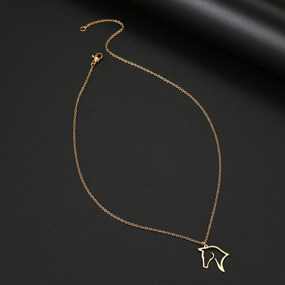 Collier pendentif portrait cheval plaqué or / argent