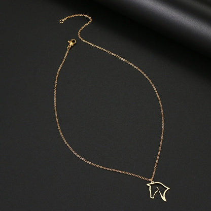 Collier pendentif portrait cheval plaqué or / argent
