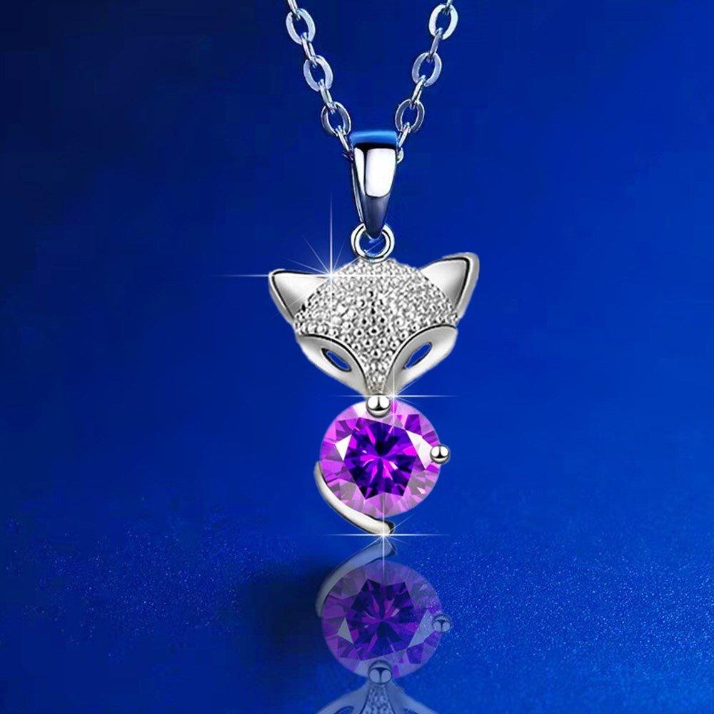 Collier pendentif renard cristal central en argent 925 - MonPendentif