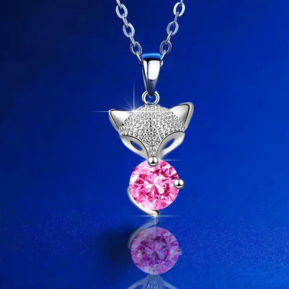 Collier pendentif renard cristal central en argent 925 - MonPendentif