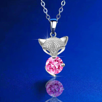 Collier pendentif renard cristal central en argent 925 - MonPendentif