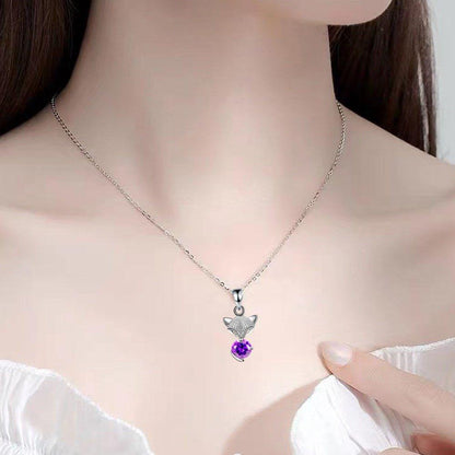 Collier pendentif renard cristal central en argent 925