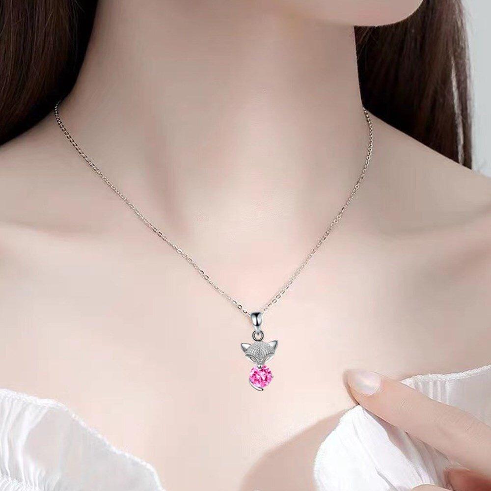Collier pendentif renard cristal central en argent 925
