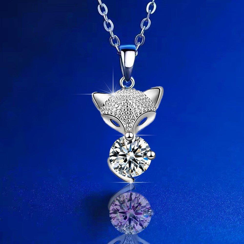 Collier pendentif renard cristal central en argent 925 - MonPendentif