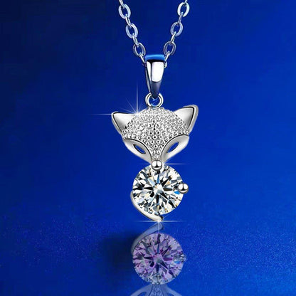 Collier pendentif renard cristal central en argent 925 - MonPendentif