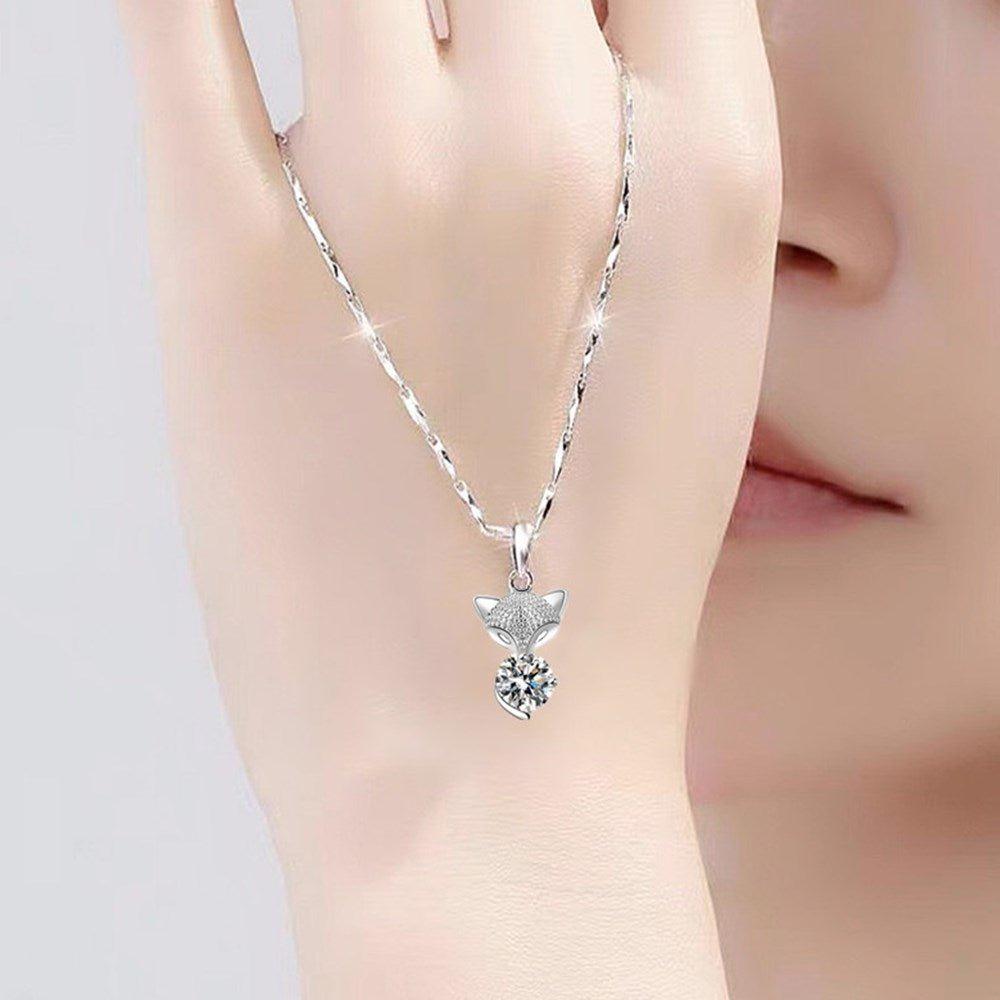 Collier pendentif renard cristal central en argent 925