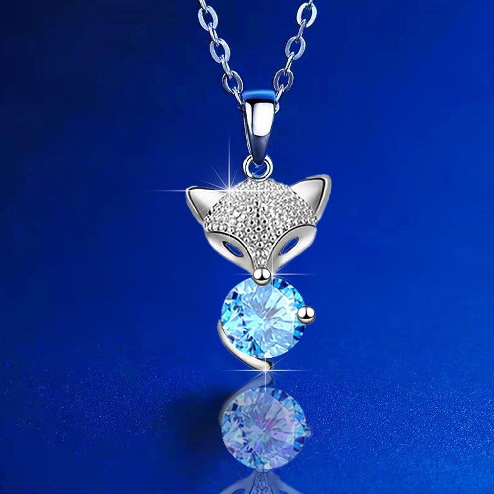 Collier pendentif renard cristal central en argent 925 - MonPendentif