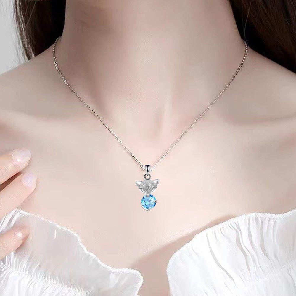 Collier pendentif renard cristal central en argent 925