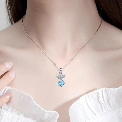 Collier pendentif renard cristal central en argent 925