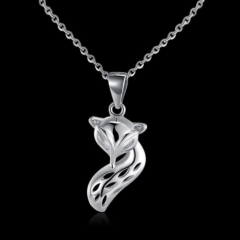 Collier pendentif renard en relief en argent 925