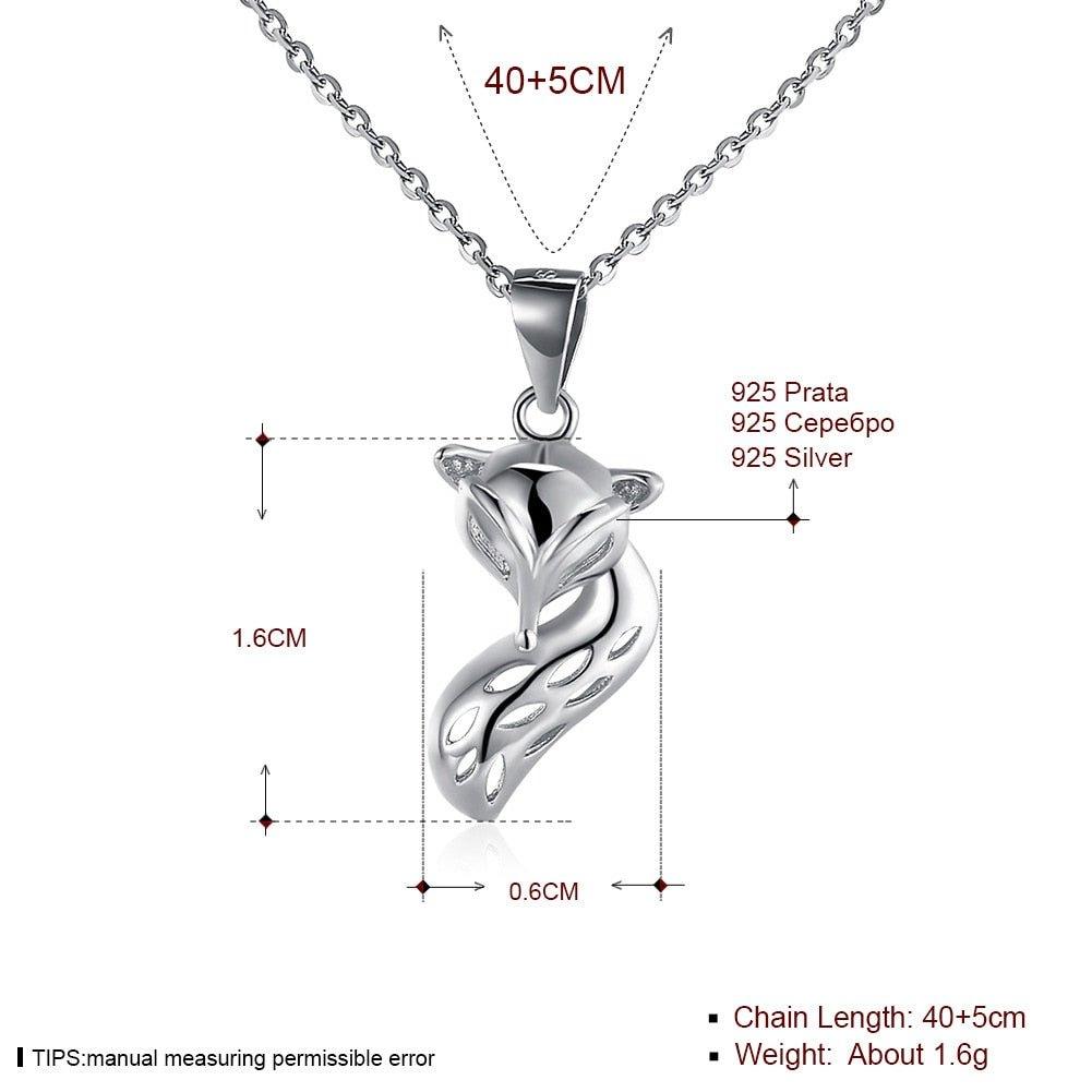 Collier pendentif renard en relief en argent 925
