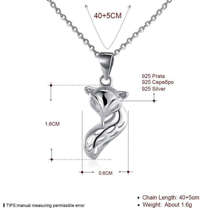 Collier pendentif renard en relief en argent 925
