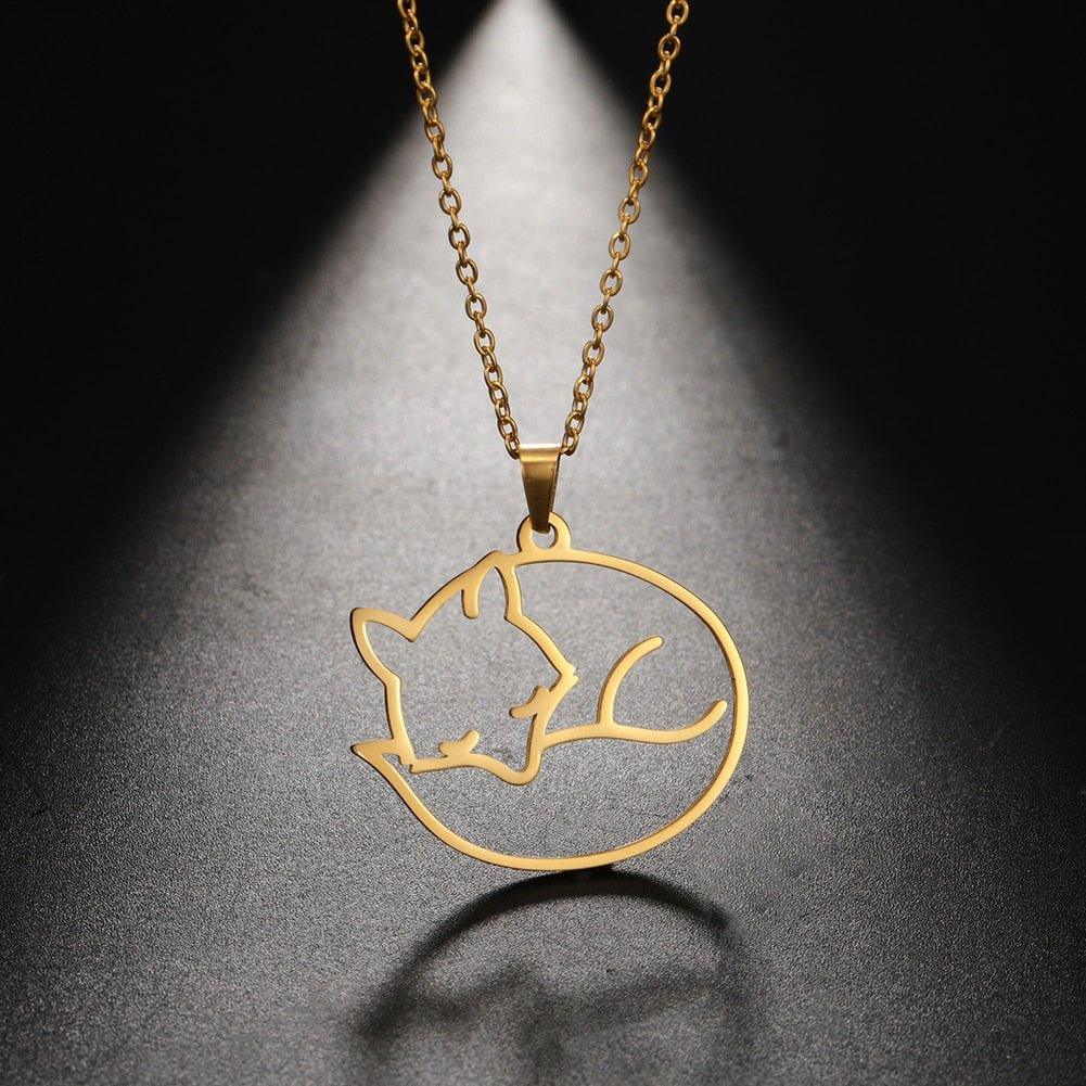 Collier pendentif renard endormi plaqué or / argent
