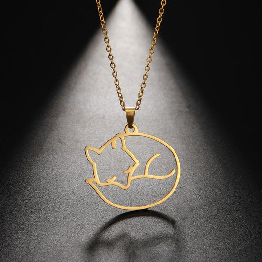 Collier pendentif renard endormi plaqué or / argent