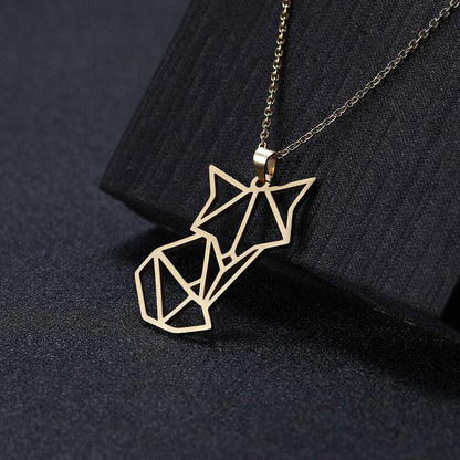 Collier pendentif renard forme géométrique plaqué argent / or