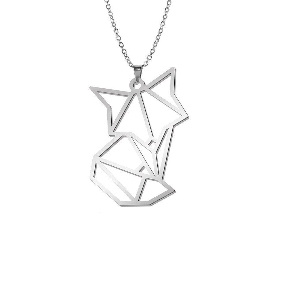 Collier pendentif renard forme géométrique plaqué argent / or - MonPendentif