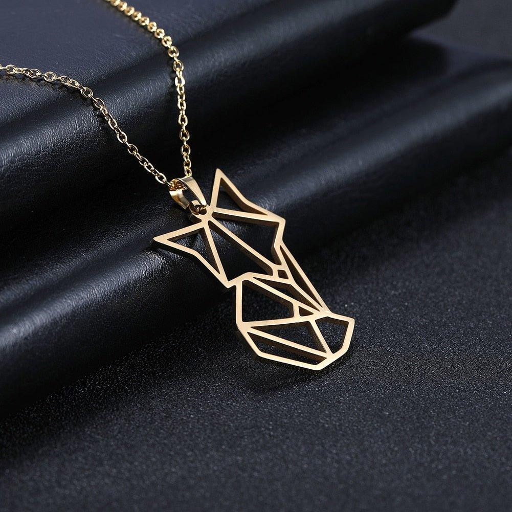 Collier pendentif renard forme géométrique plaqué argent / or
