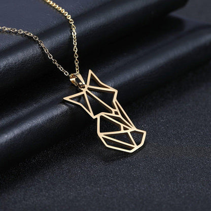 Collier pendentif renard forme géométrique plaqué argent / or