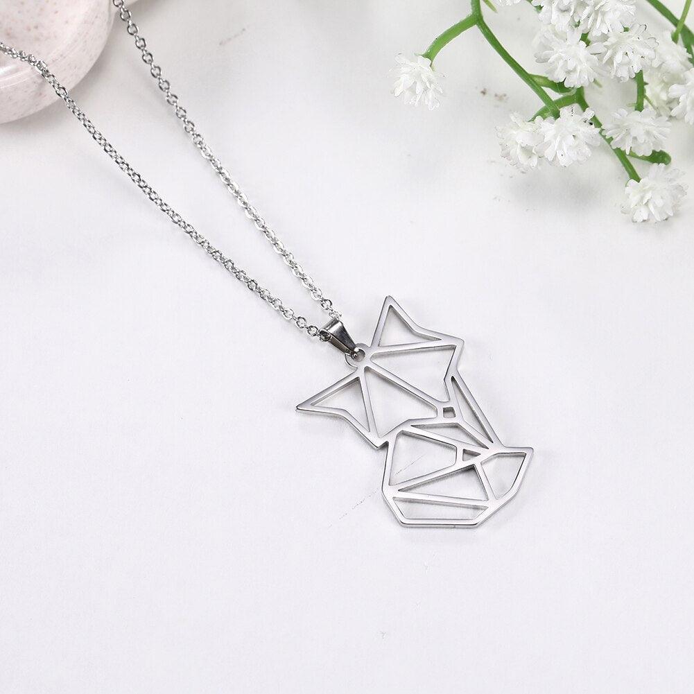 Collier pendentif renard forme géométrique plaqué argent / or