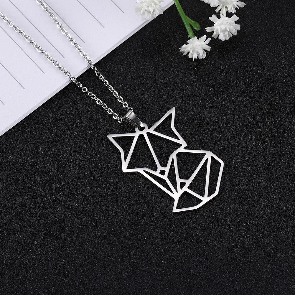 Collier pendentif renard forme géométrique plaqué argent / or