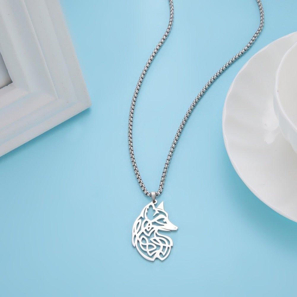 Collier pendentif renard nordique plaqué argent