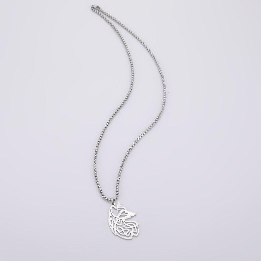 Collier pendentif renard nordique plaqué argent