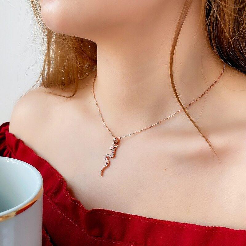 Collier pendentif serpent diamants argent 925 plaqué or rose