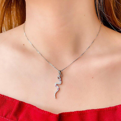Collier pendentif serpent diamants argent 925 plaqué or rose