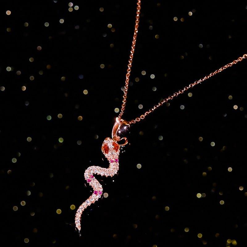 Collier pendentif serpent diamants argent 925 plaqué or rose - MonPendentif