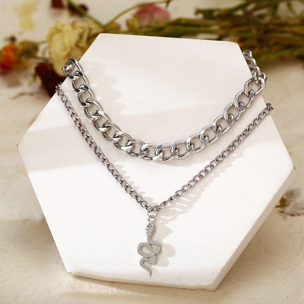 Collier pendentif serpent double chaîne épaisse