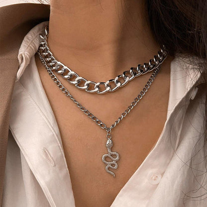 Collier pendentif serpent double chaîne épaisse - MonPendentif